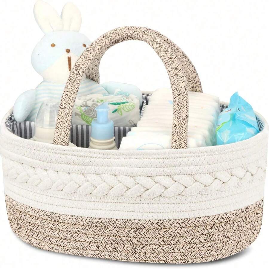 Giỏ đựng tã em bé bằng dây cotton, giỏ đựng tã di động, thích hợp cho bàn thay tã, sắp xếp phòng trẻ sơ sinh, quà tặng cho bé sơ sinh, đồ dùng cần thiết cho bé. - Nhiều màu - Xem 1