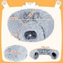 Túnel para gatos, tejido de felpa, cojín, plegable, estructura de metal, cueva para gatos, gris claro - Gris Claro - Ver 7
