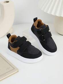 1双儿童软底复古帆布鞋，儿童休闲运动鞋，带魔术贴搭扣 - 黑色 - 查看 6