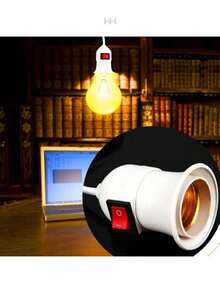 Flexible Electrical Extension Cord With Socket, Switch, Lamp Holder For Light Bulb, Polarized Plug, 10 Meters - White - View 3