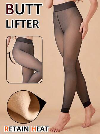 1 Pair Of 200g Women's Sexy Black Thickened Fleece-Lined Warm Leggings/Pantyhose, High Elasticity With Tummy Control And Butt Lifting, Suitable For Daily Casual Wear And Business Office Wear.