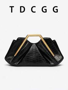 勃艮第红色褶皱云包 PU 皮革几何金属手提包女士时尚手拿包约会派对晚宴包适合宴会晚装婚礼约会节日日常使用 - 彩色 - 查看 17