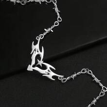 1 Piece Silver Punk Gothic Cool Cross Thorn Wire Mesh Flame Heart Necklace Pendant Necklace Suitable For Men Halloween Gift Party Gift Holiday Gift - 款式一 - 查看 10