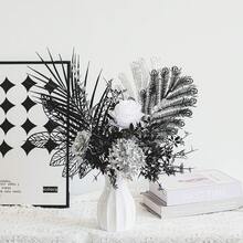 一套/5件套优雅银黑色餐桌摆件，包含人造牡丹、绣球花和银元桉，现代花卉摆设，适用于餐桌、婚礼、圣诞派对装饰 - 黑色 - 查看 3