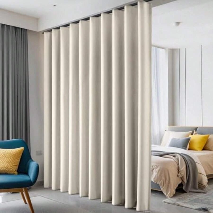 Room Divider Curtains Blackout Ceiling Track Curtain With Hook Wall Mount Sliding Door Curtains Ceiling Mount Extra Wide Curtain Wall Divider For Room Separation Beige W100 X H84 Inch - Beige - View 1