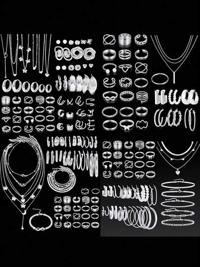 17KM 68 piezas/58 piezas/54 piezas/35 piezas Elegante conjunto de joyas de aretes, anillos, collares, pulseras, tobillos con diseños de estrella, corazón, mariposa, flor, perla falsa, lazo, adecuado para uso diario de mujeres, decoración, citas, reuniones, fiestas, Día de San Valentín, regalos