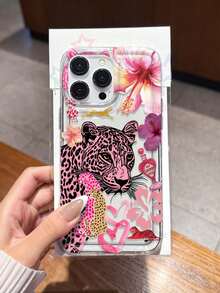 Transparent Phone Case With Floral Leopard Print Design, Compatible With IPhone 17/16/14/13 Pro Max/12 Pro/11/Xr/Xs/7/8 Plus, S10/S22/A12/A50/A52/S24/A135G, TPU Material With Air Cushion - Multicolor - View 5