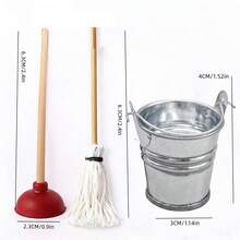 Bộ phụ kiện phòng tắm thu nhỏ tỷ lệ 1:12, gồm xô, bàn chải vệ sinh, chổi lau nhà, đồ trang trí nhà cửa thu nhỏ, mô hình thu nhỏ, đạo cụ trang trí cảnh quan tự làm. - Nhiều màu - Xem 3