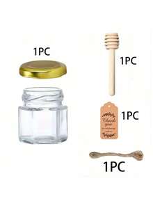 Hũ thủy tinh nhỏ hình lục giác 1.5oz (khoảng 473ml) - Bộ 1/4/10/20/30 hũ, kèm khay gỗ, nắp vàng, thiệp cảm ơn và dây gai, lý tưởng cho tiệc mừng em bé, đám cưới và các bữa tiệc, cũng rất tuyệt vời làm quà tặng đám cưới và quà tặng tiệc tùng. - Nhiều màu - Xem 10