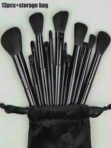 13件套专业化妆刷套装，便携旅行套装，包含腮红刷、粉底刷、眼影刷、散粉刷、眉刷，尼龙刷毛，ABS手柄，适合初学者和化妆爱好者，尤其适合旅行，是圣诞节或情人节的绝佳礼物。 - 黑色 - 查看 3