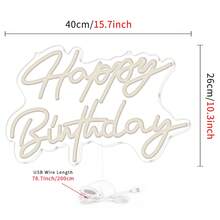 1pc Happy Birthday LED Neon Light With Crown, Wall Decor Neon Light, USB Powered, Dimmable Brightness, Suitable For Bar, Bedroom, Birthday, Party, Art Decor, Living Room - 暖白 - 查看 8
