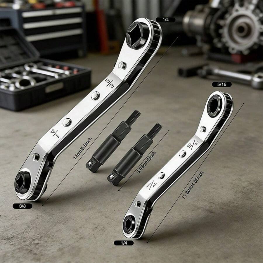 2pcs CT122 Series Square Ratchet Wrench, 2pcs CT122E Stud Adapter, Dual Head Ratchet Wrench Tool For Air Conditioning Valve, Refrigeration Flat Ratchet Wrench - Multicolor - View 1