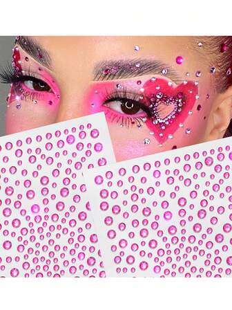 1 Piece Rose-Red Tattoo Face Decal With Acrylic Rhinestones Dance Party Makeup Forehead & Brow Center Colorful Rhinestone Decorative Face Decal