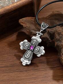 1件朋克风锌合金十字架吊坠项链，适合日常、度假、派对佩戴 - 彩色 - 查看 3