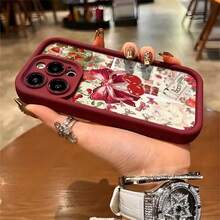 Funda de teléfono con diseño de mariposa de fresa y estilo artístico minimalista. Para Galaxy S21/S22/S23/S24/S25 Plus/Ultra,  11/12/13/14/15/16 mini/pro/plus/promax - Burdeos - Ver 3