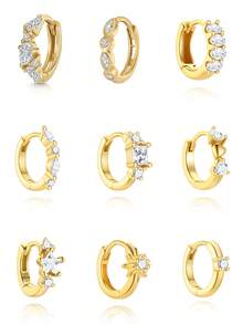 1 đôi bông tai vòng nhỏ bằng bạc sterling 925 đính đá Cubic Zirconia và mạ vàng trắng 18k, bông tai vòng khuyên sụn không gây dị ứng dành cho nữ. - Bạc - Xem 13