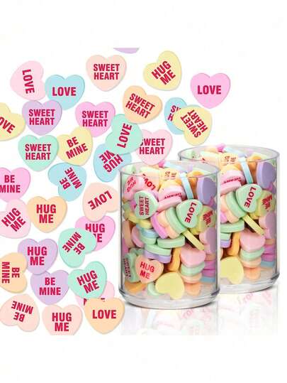 100/80/50/20/10pcs Pastel Resin Heart Shaped Decorative Pieces, Suitable For Valentine's Day Table Decor, Vase Filler, Floating Candle Holder, Wedding & Party Home Decor, DIY Crafts, Phone Case Accessories