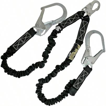 AFP 6FT Double Leg Internal Shock Absorbing Safety Fall Protection Lanyard With Dual Pelican Rebar Snap Hook Heavy-Duty Webbing OSHA ANSI Rated Steel