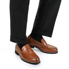 Men's Penny Loafers Dress Shoes Slip-On Business Formal Leather Comfort Commute Party Versatile - Brown - View 2