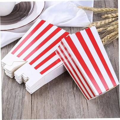 48/36/24/12/5 pièces Boîtes à pop-corn rayées rouges et blanches, contenants à pop-corn, boîtes à pop-corn en papier, boîtes à frites, convient pour les décorations de fête d'anniversaire et les boîtes à collations pour la maison, la boîte à lunch, la boulangerie, le restaurant de hamburgers. Applicable pour les fêtes, les pique-niques, les soirées cinéma, les anniversaires