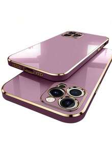 1pc[Daily Essential]Pink/Purple Electroplated Phone Case, Compatible With Apple 17 Air/17 Pro/17 Pro Max | Gold Trim Lens Frame + Body Trim + Silicone Lanyard | Minimalist Style | Scratch-Resistant | Shock-Proof, Compatible With Apple 16/15/14/13/12/11/8/7/Pro/Pro Max/Plus, S8-S25/FE/Plus/Ultra, Redmi/ Phones - Apple 13 Reading, Apple 16 Reading - Holiday Gift, Birthday Gift, S26, OPPO MOTO REDMI NOTE INFINIX - Purple Ribbon - View 3
