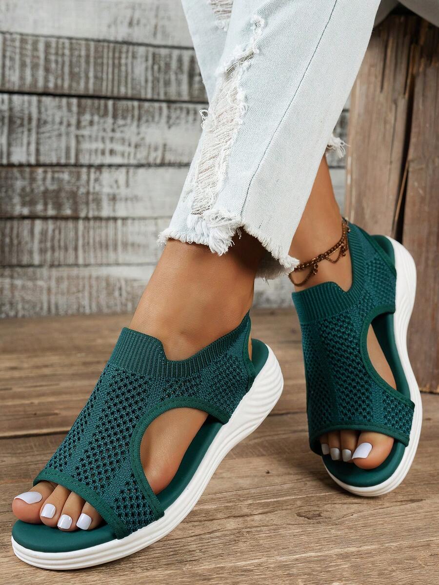 Plus Size Women Casual Sports Sandals, Lightweight Slip-On Comfortable Fashion Sneakers, Minimalist Mesh Design Versatile Sandals (Run Small By One Size)