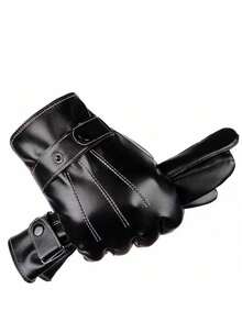 1 Pair High-Quality Faux Leather Winter Warm Gloves, Touchscreen Sensitive, Thermal Lined For Warmth, Windproof, Waterproof, Anti-Slip, Lightweight, Suitable For Men And Women, Ideal For Cycling, Motorcycling, Commuting In Cold Weather - Multicolor - View 4