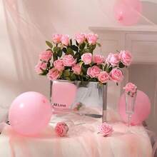 15Pcs Artificial Rose Flowers, Fake Roses With Stems Realistic Silk Roses For DIY Wedding Bouquets Tables Centerpieces Arrangements Party Birthday Home Decor, Best For Valentine's Day (Pink) - Pink - View 4