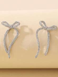 Rhinestone Bow Decor Stud Earrings - Silver - View 1
