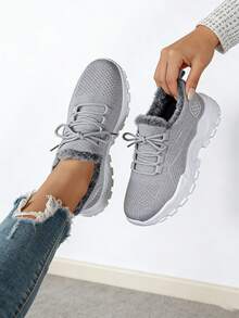 FZY 2026 Winter New Style Snow Boots, Leather-Lined Athletic Shoes - Soft And Warm Knitted Casual Walking Shoes, Lightweight And Slip-Resistant Outdoor Winter Shoes, Suitable For Women's Commuting And Office Wear, Also Essential Boots For Women's Easter Outfits, Comfortable And Versatile Women's Snow Boots For Winter Vacation And Travel, Easter Gift - Winter Women's Tennis Shoes - 灰色 - 查看 8