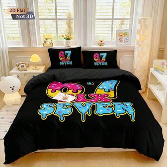 3pcs Set (1 Duvet Cover + 2 Pillowcases, No Filling) Printed With Cute Numeric 6 & 7 Design, Romantic Cream Combination, Create A Warm Bedroom, Luxury Rose Bedding Set, Suitable As Valentine's Day Gift For Couples And Family (1 Duvet Cover + 2 Pillowcases, No Filling), Personalized Bedding, Soft, Warm And Skin-Friendly Duvet Cover, Multiple Sizes Available, Extra Large, Essential For Couples Everyday And Valentine's Day.