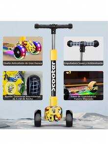 Glückluz Kick Scooter para Niños Niñas, Patinete Infantil para Pequeños 3 a 14 Años, Regalo para Día del Niños - Amarillo - Ver 6