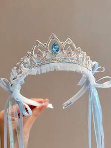 1pc Children's Enchanting Frozen-Themed Headband, Sweet Princess Veil Crown Hair Accessory - Blue - View 3
