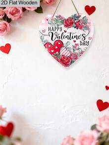 1pc Heart-Shaped Valentine'S Day Wooden Pendant, 2D Flat "Happy Valentine'S Day" Design Hanging Decoration, Valentine'S Day Romantic Gift, Suitable For Home, Party, Wall, Door, Cafe Decoration - Multicolor - View 9