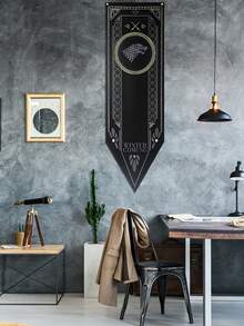 1 قطعة علم بتصميم الذئب باللونين الأسود والذهبي، علم عمودي من البوليستر بطراز عصور الوسطى مزين بنص الشتاء والسيف، مناسب لحفلات المناسبات والديكور المنزلي وأحداث التنكر وتجمعات المعجبين - متعدد الألوان - مشاهدة 4