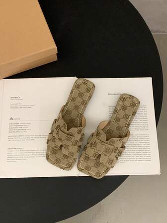 女士纯色金属串珠户外时尚拖鞋