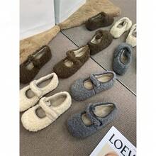 Chaussures en fourrure coréenne pour femmes avec polaire, chaussures Mary Jane, nouvelles chaussures décontractées chaudes d'hiver avec , chaussures plates en coton - Gris - Voir 3