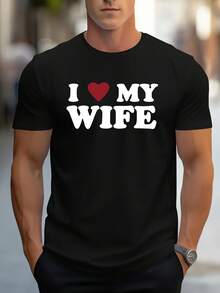 Camiseta gráfica divertida para hombres "Amo a mi esposa" con corazón rojo - Camiseta blanca casual de cuello redondo y manga corta, regalo romántico para esposo, aniversario y día de San Valentín, camiseta familiar, camiseta familiar en verde, camiseta para hombres, camiseta gráfica para hombres, camiseta divertida - Negro - Ver 7