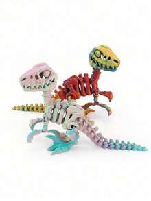 1pc 3D Printed Velociraptor Mini Dinosaur Series, Movable Joints Funny Toy, Room Decor Figurine, Men's Gift Skeleton Realistic Model - Multicolor - View 5