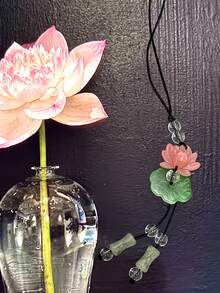 1pc Good Luck Lotus Flower Design Bamboo Pendant Phone Charm, Handmade Woven Lotus Flower Phone Strap, Suitable For Women Daily Use