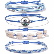 FANCY SHINY Wave String Bracelets Braid Puka Shell Bead Bracelets Handmade Cute  Boho Easter Jewelry Gifts For Women - 皇家藍 - 查看 1