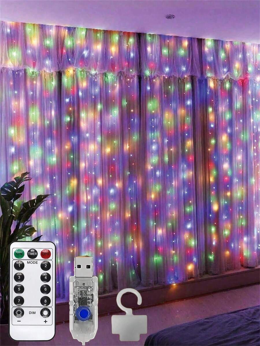 多色/暖白色 LED 銅線串燈，3*3 米，USB 遙控，附掛鉤，適用於房間裝飾、氛圍照明、情人節氣氛裝飾，適用於居家、派對、節日、婚禮、生日、鄉村風、慶典、季節、新年、春節等場合