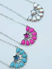 1件西部牛仔风格绿松石几何不对称夸张吊坠项链 - 項鍊 - 查看 2