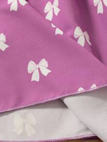 Girls' Casual Bow Print Sleeveless Knee-Length Dress, Fashionable For Everyday Wear, Summer - Purple - View 9