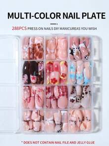 24pcs/Set Medium Square Shiny Colored French Manicure Nail Stickers, Containing Glter, Full Coverage Acrylic False Nails, Inclus 1pc Jelly Gel And 1pc Nail File, Suable For Women And S For Daily Work, Study And Garings - Nhiều màu 16 - Xem 7