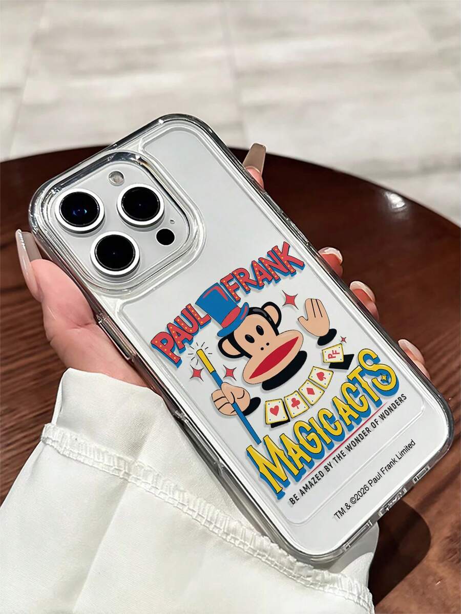 官方授权 Paul Frank 透明太空手机壳,全包猴子图案,防震摄像头保护,猴子魔术师字母图案,新款,兼容 13/14/15/16/17 Pro Max - 彩色 - 查看 1