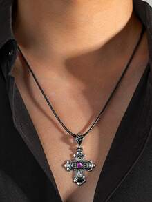 1件朋克风锌合金十字架吊坠项链，适合日常、度假、派对佩戴 - 彩色 - 查看 7