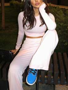 Valentine's Day, Spring Two Pieces Sets,Elegant, Clothes For Going Out To Meet Friends, New Year Chic, Included:Jogging Pants, Casual - Baby Pink - View 2