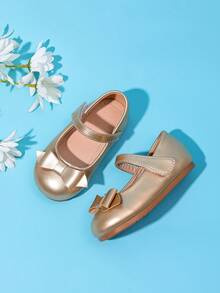 1 Pair Fashionable Bow Decor Girls' Flat Casual Shoes, Suitable For Spring/Autumn - Gold - View 2