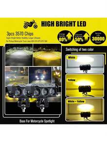 2 Pieces Auxiliary Headlights Magnifying Two Colors LED Spotlights Light For Car And Motorcycle - Black - View 2